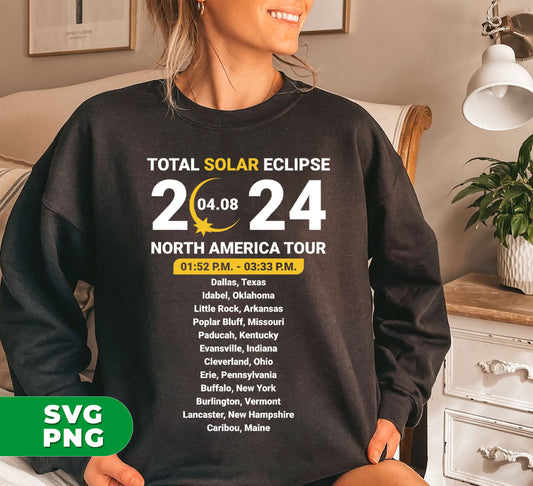 Witness the Total Solar Eclipse of 2024 on a North America Tour, featuring the breathtaking Eclipse in April 2024. Get access to digital files and Png Sublimation for an immersive viewing experience. Don't miss out on this once-in-a-lifetime opportunity. Only a limited number of spots available.