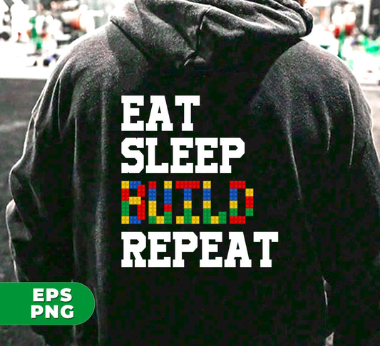 Get your build on with this digital package of Eat Sleep Build Repeat, Lego Lover, Love Build, and Build And Repeat designs. Perfect for the Lego enthusiast, these high-quality PNG files make it easy to express your love for building. Get building and repeating today!
