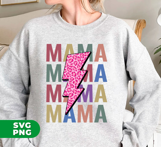 This digital PNG sublimation file features a retro "Mama" design with a playful pink leopard lightning pattern. Show your mom some love this Mother's Day with a unique and trendy gift that can be used for various DIY projects. Perfect for the modern and stylish mama to express her individuality and creativity.
