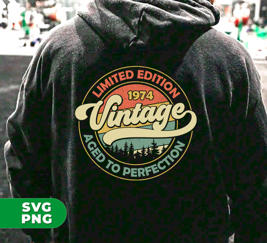 This Limited Edition, Aged To Perfection, Vintage 1974, and Retro 1974 bundle offers digital files in PNG format for easy and customizable sublimation. Perfect for adding a touch of nostalgia and style to any project. Only available while supplies last!