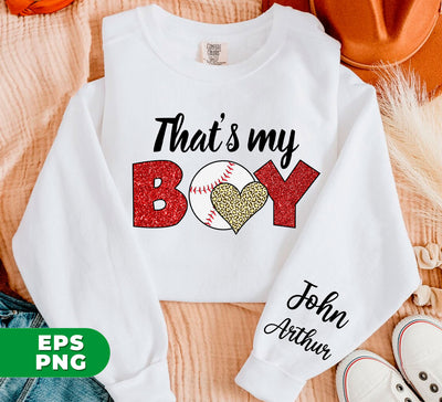 Show your love for baseball with our "That's My Boy" design featuring a red glitter heart and leopard print lettering. Perfect for digital files and png sublimation, this design will add a unique touch to any project. Get yours today!
