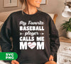 Celebrate your pride as a baseball mom with the My Favorite Baseball Player Calls Me Mom digital files. Show off your favorite title with this sublimation design in PNG format and proudly display it on your favorite t-shirt, mug, or other items. A must-have for any proud baseball mom!
