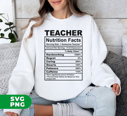 Teacher Nutrition Facts, Teacher Gift, Gift For Teacher, Digital Files, Png Sublimation