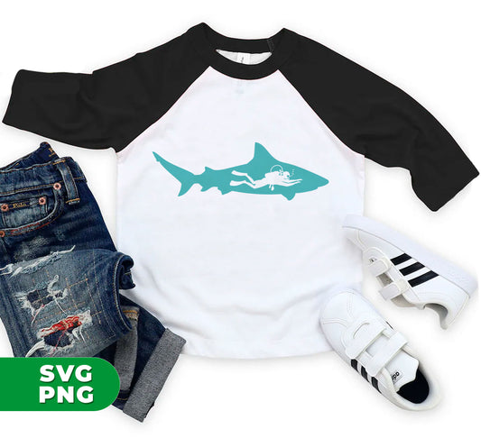 Diving Gift, Diving Silhouette, Shark Lover, Diver Gift, Digital Files, Png Sublimation