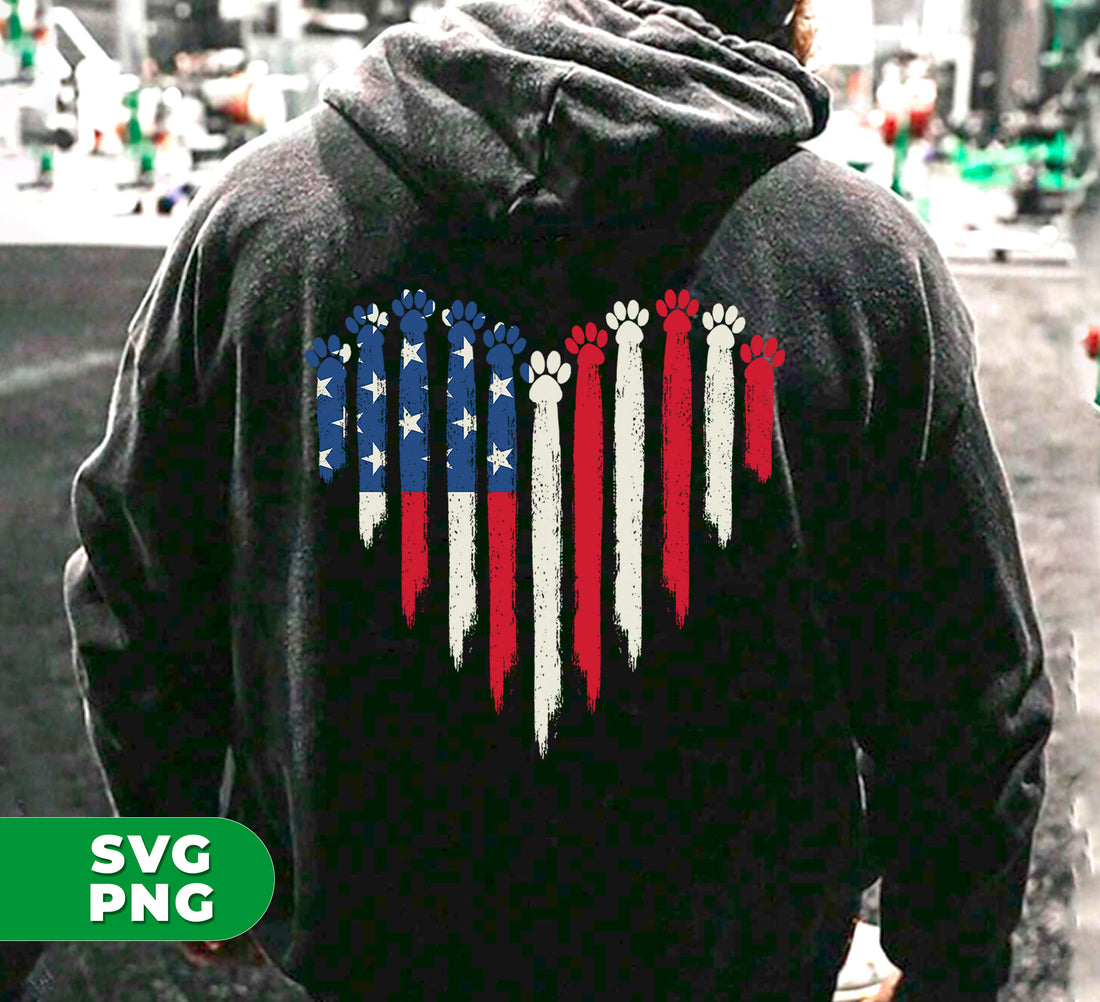 Love Paw, Love American, America Flag, America In Heart, Digital Files, Png Sublimation