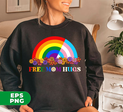 Free Mom Hugs, Groovy Flower, Pride Rainbow, LGBT Gift, LGBTQ+, Pride Month, Digital Files, Png Sublimation