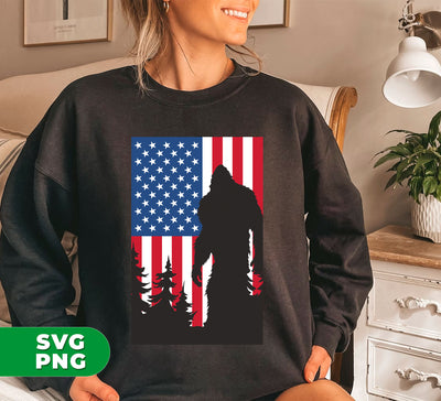 Big Foot American, Big Foot Silhouette, America Flag, Digital Files, Png Sublimation