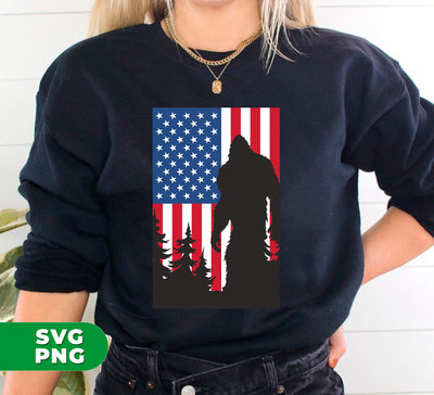 Big Foot American, Big Foot Silhouette, America Flag, Digital Files, Png Sublimation