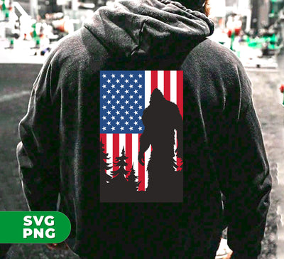 Big Foot American, Big Foot Silhouette, America Flag, Digital Files, Png Sublimation