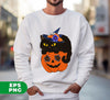 Black Cat On Pumpkin, Happy Halloween, Black Cat Halloween, Digital Files, Png Sublimation