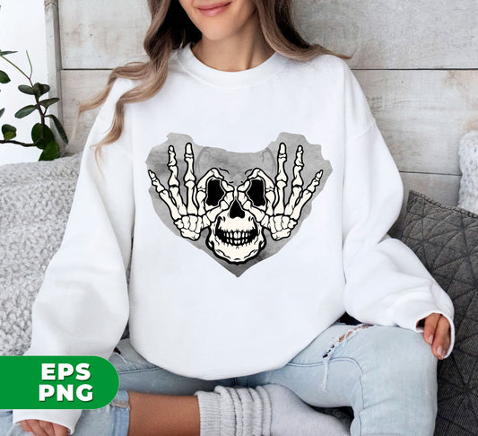 Funny Halloween, Skull Lover, Skull In Heart, Gray Watercolor, Digital Files, Png Sublimation