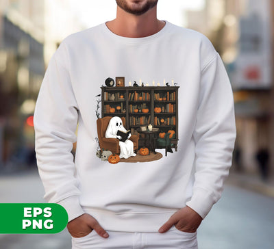 Retro Ghost Reading Books, Librarian Ghost, Librarian Halloween, Teacher Halloween, Digital Files, Png Sublimation