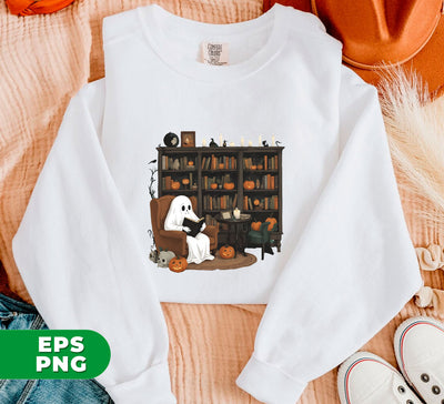 Retro Ghost Reading Books, Librarian Ghost, Librarian Halloween, Teacher Halloween, Digital Files, Png Sublimation