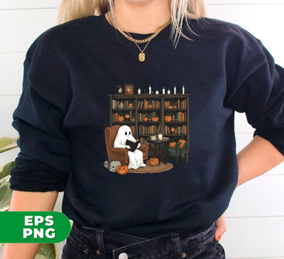 Retro Ghost Reading Books, Librarian Ghost, Librarian Halloween, Teacher Halloween, Digital Files, Png Sublimation