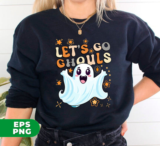 Happy Halloween, Let's Go Ghouls, Retro Fall Halloween, Halloween Gift, Cute Ghost, Vintage Boo, Digital Files, Png Sublimation