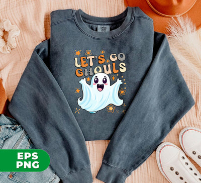 Happy Halloween, Let's Go Ghouls, Retro Fall Halloween, Halloween Gift, Cute Ghost, Vintage Boo, Digital Files, Png Sublimation