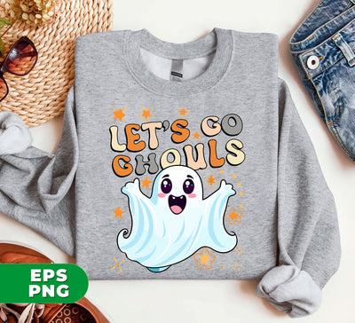 Happy Halloween, Let's Go Ghouls, Retro Fall Halloween, Halloween Gift, Cute Ghost, Vintage Boo, Digital Files, Png Sublimation