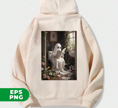 Cute Ghost, Happy Halloween, Funny Boo, Boo Reading In The Toilet, Bookworm Gift, Digital Files, Png Sublimation