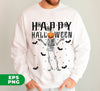 Happy Halloween, Funny Skeleton, Pumpkin Head, Black Bats, Digital Files, Png Sublimation