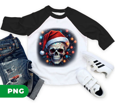 Cool Skull Wear A Red Santa Hat, Christmas Light, Merry Christmas, Digital Files, Png Sublimation