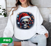 Cool Skull Wear A Red Santa Hat, Christmas Light, Merry Christmas, Digital Files, Png Sublimation