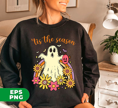 Tis The Season, Cute Boo, Cute Ghost, Flower And Rainbow, Digital Files, Png Sublimation