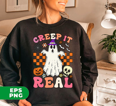 Creep It Real, Groovy Halloween, Cute Boo, Head Pumpkin, Skull, Digital Files, Png Sublimation