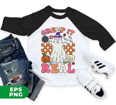 Creep It Real, Groovy Halloween, Cute Boo, Head Pumpkin, Skull, Digital Files, Png Sublimation