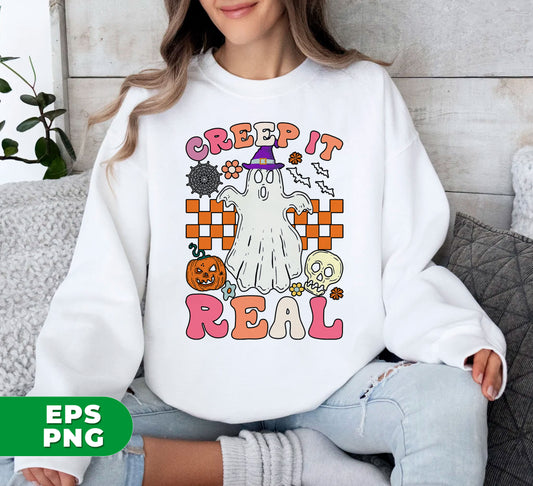 Creep It Real, Groovy Halloween, Cute Boo, Head Pumpkin, Skull, Digital Files, Png Sublimation