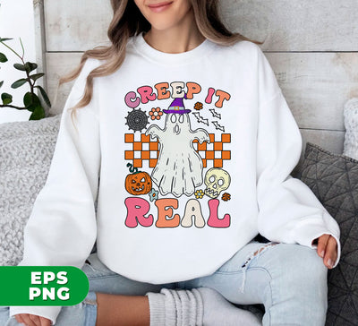 Creep It Real, Groovy Halloween, Cute Boo, Head Pumpkin, Skull, Digital Files, Png Sublimation