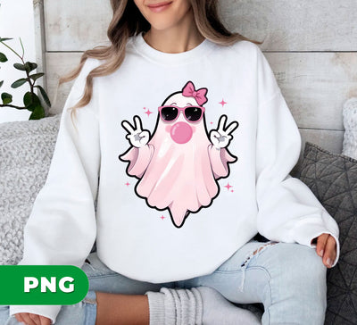 Cute Boo, Cute Pink Ghost, Boo Say Hi, Boo Blow Bubble Gum, Digital Files, Png Sublimation