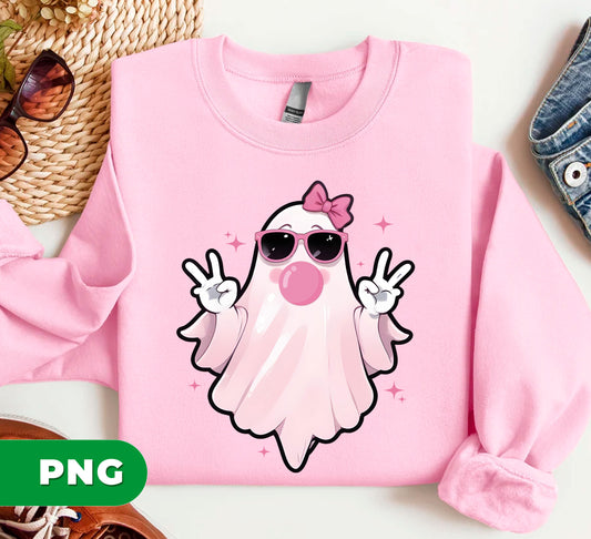 Cute Boo, Cute Pink Ghost, Boo Say Hi, Boo Blow Bubble Gum, Digital Files, Png Sublimation