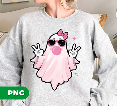 Cute Boo, Cute Pink Ghost, Boo Say Hi, Boo Blow Bubble Gum, Digital Files, Png Sublimation