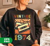 Vintage 1974, Birthday 1974 Retro, Classic 1974, Cassette 1974, Digital Files, Png Sublimation