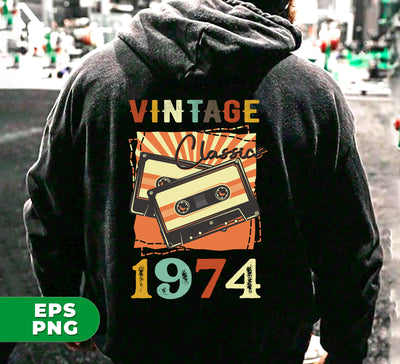 Vintage 1974, Birthday 1974 Retro, Classic 1974, Cassette 1974, Digital Files, Png Sublimation