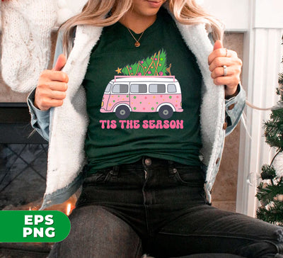 Tis The Season, Christmas Bus, Pink Christmas, Bus Bring Xmas Tree, Digital Files, Png Sublimation