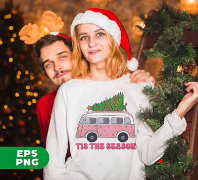 Tis The Season, Christmas Bus, Pink Christmas, Bus Bring Xmas Tree, Digital Files, Png Sublimation