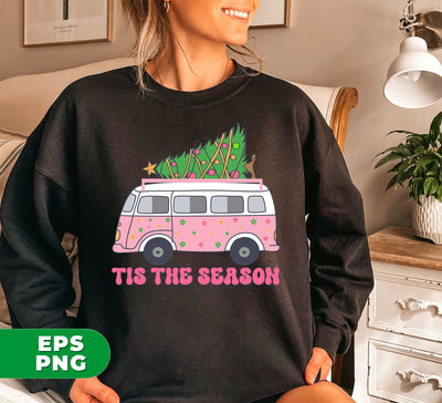 Tis The Season, Christmas Bus, Pink Christmas, Bus Bring Xmas Tree, Digital Files, Png Sublimation