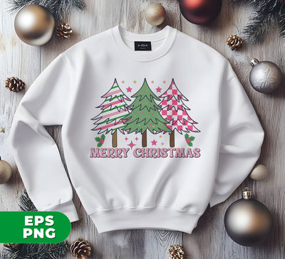 Pink Christmas, Christmas Tree, Pink Plaid Xmas Tree, Digital Files, Png Sublimation