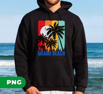 Miami Beach, Summer Lover, Palm Tree Silhouette, Retro Summer, Digital Files, Png Sublimation