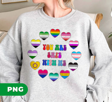 You Are Safe With Me, Pride Flag, LGBT Friendly, LGBT Support, LGBT Heart, Digital Files, Png Sublimation