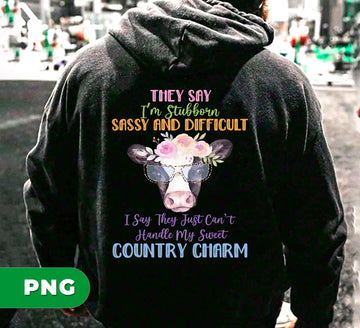 Funny Sassy Cow PNG with Glasses, Floral Crown and Retro Farm Quote, Country Charm Humor Design for Women, PNG For Shirts, PNG Sublimation