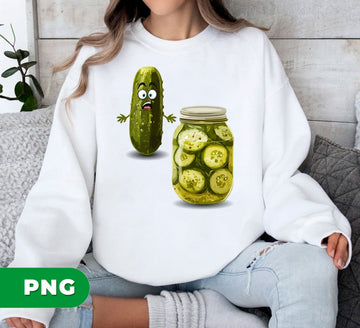 Funny Pickle PNG, Cute Scared Cucumber Clipart, Cartoon Dill Pickle Sublimation Design, Pickle Jar Digital Download, Silly Food Pun Graphic