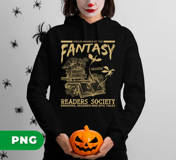 Fantasy Readers Society PNG, Book Lover Sublimation Design with Dragons and Wizards, Epic Reading Club Clipart, Magic Book Art