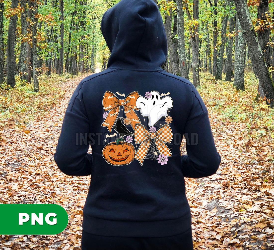 Halloween PNG Bundle, Cute Ghost Pumpkin Crow Sublimation, Orange Bow Spider Web Clipart, Spooky Bat Floral Halloween, Happy Halloween