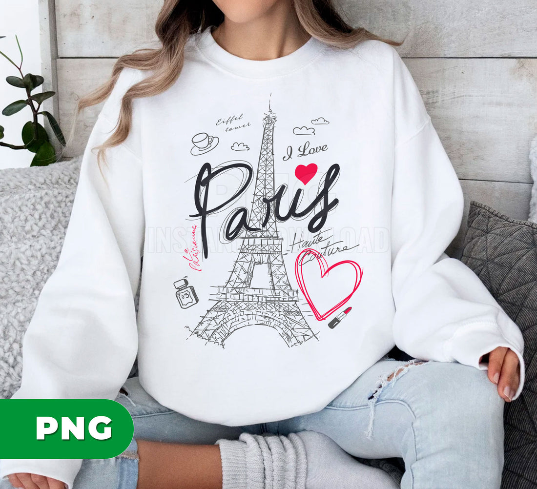 Paris Eiffel Tower Love PNG, Romantic French Travel Sketch, Vintage Paris Art Design