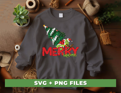 Merry Grinchmas, Merry Christmas, Grinch With Xmas Tree, Digital Files, Png Sublimation