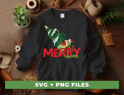 Merry Grinchmas, Merry Christmas, Grinch With Xmas Tree, Digital Files, Png Sublimation