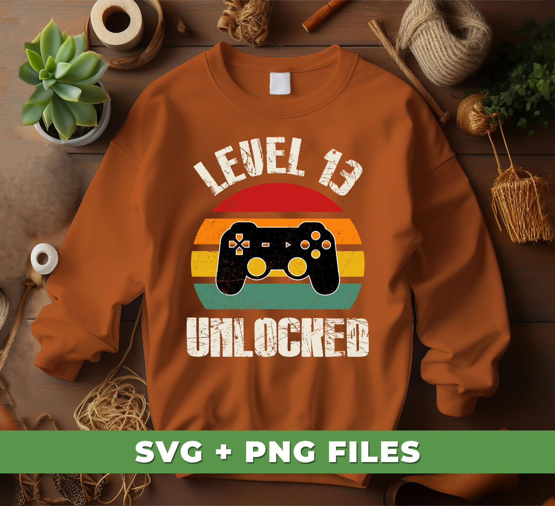 Level 13 Unlocked is a perfect digital design to celebrate your 13rd birthday in a fun and unique way. You will receive digital files in PNG format, ideal for sublimation prints. Capture the fun and nostalgia of retro gaming and get that Level 13 Unlocked!