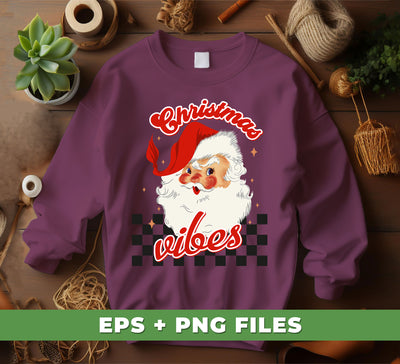 Christmas Vibes, Groovy Xmas, Cute Santa, Santa Face, Digital Files, Png Sublimation